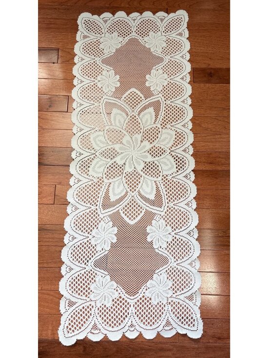 Other - Elegant White Lace Table Runner Floral Rectangular Design 15"x40" Home Decor